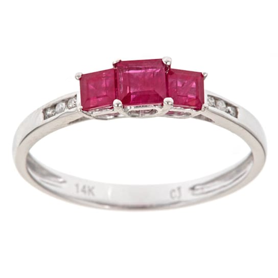 Gin & Grace 14K White Gold Princess Cut Ruby Ring  with Diamond