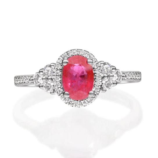 Gin & Grace 14K White Gold Real Diamond Ring (I1) with Genuine Ruby