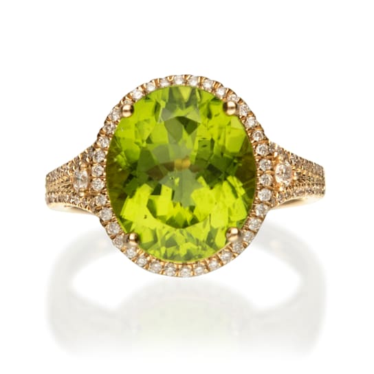 Gin & Grace 14k Yellow Gold Genuine Peridot With Natural Diamond
(I1) Statement Ring