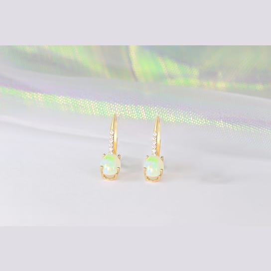 Gin & Grace 14K Yellow Gold Real Diamond(I1) LeverBack Drop Earring
with Natural Australian Opal