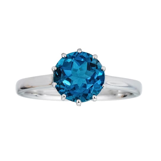 Gin & Grace 10K White Gold Solitaire Eternity Ring (I1) with Genuine
London Blue Topaz