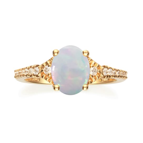 Gin & Grace 10K Yellow Gold Real Diamond Anniversary Ring (I1) with
Natural Australian Opal