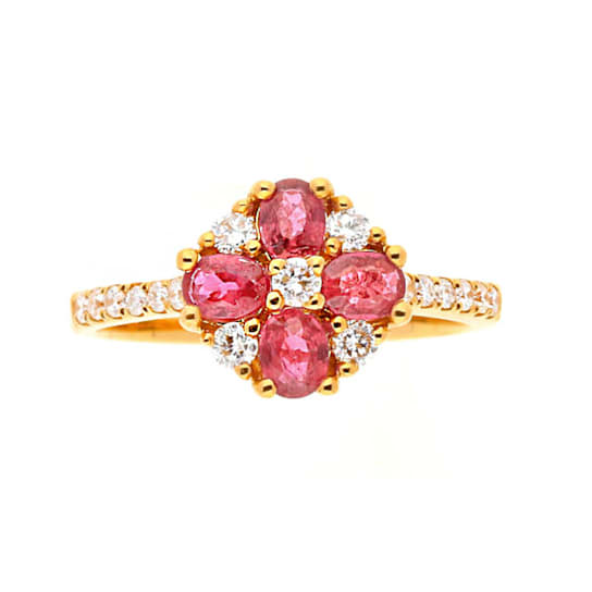 Gin & Grace 18K Yellow Gold Real Diamond Ring (I1) with Genuine Ruby