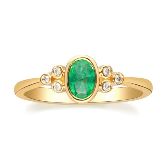 Gin & Grace 10K Yellow Gold Natural Zambian Emerald Ring with Real Diamonds