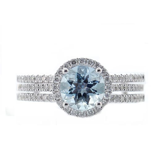 Gin and Grace 14K White Gold Aquamarine Ring with Diamonds