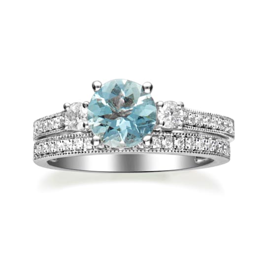 Gin & Grace 14K White Gold Aquamarine Ring with Diamond