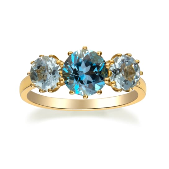 Gin & Grace 10K Yellow Gold Real Diamond Ring (I1) with Aquamarine
& London Blue Topaz