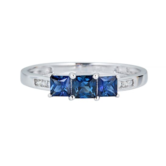 Gin & Grace 14K White Gold Real Diamond Anniversary Ring (I1) with
Natural Blue Sapphire