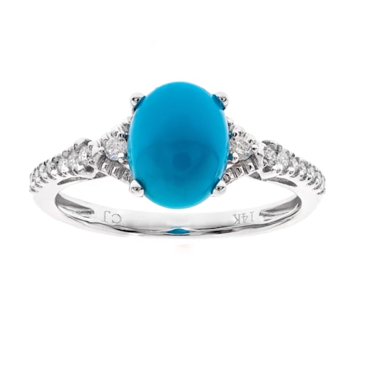 Gin and Grace 14K White Gold Natural Turquoise Ring with Real Diamonds