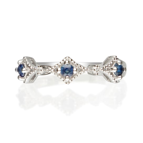 Gin & Grace 18K White Gold Real Diamond Ring (I1) with Natural Blue Sapphire