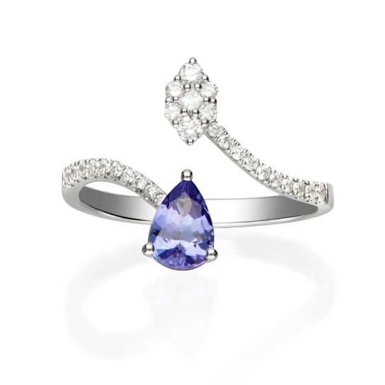Gin & Grace 14K White Gold Real Diamond Ring (I1) with Genuine Blue Tanzanite