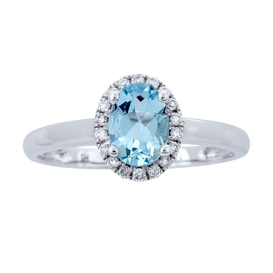 Gin & Grace 10K White Gold Real Diamond Eternity Promise Ring (I1)
with Genuine Aquamarine