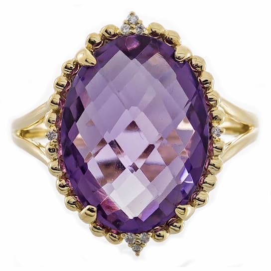 Gin & Grace 14K Yellow Gold Real Diamond Ring (I1) with Genuine Amethyst