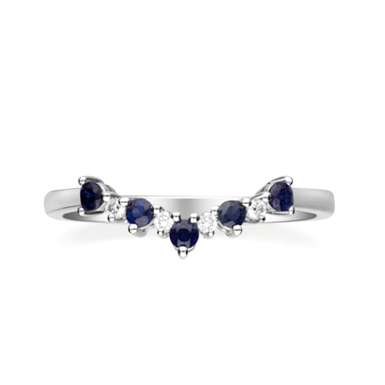 Gin & Grace 10K White Gold Real Diamond Ring (I1) with Natural Blue Sapphire