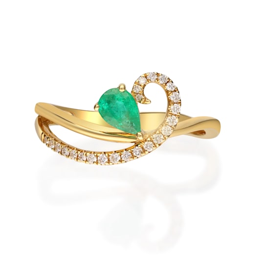 Gin and Grace 18K Yellow Gold Natural Zambian Emerald Ring with Real Diamonds