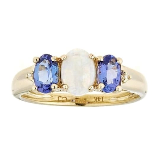 Gin & Grace 14K Yellow Gold Real Diamond Ring (I1) with Genuine
Tanzanite & Natural Opal
