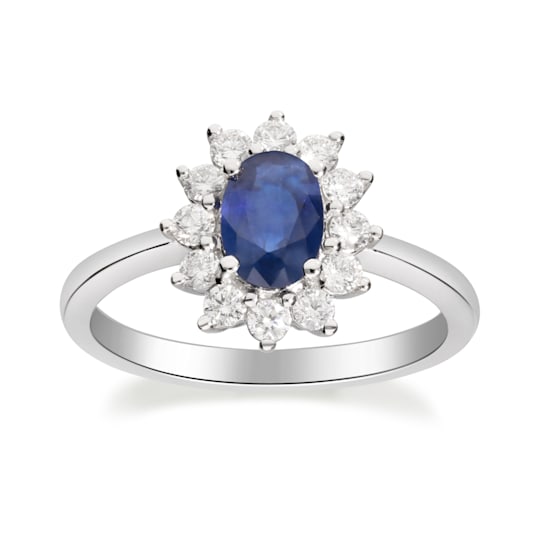 Gin & Grace 18K White Gold Blue Sapphire With Diamond Ring