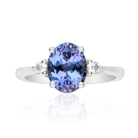 Gin & Grace 14K White Gold Real Diamond Ring (I1) with Blue Genuine Tanzanite