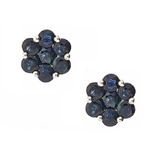 Gin & Grace 14K White Gold Cluster Stud Earring with Natural Blue Sapphire