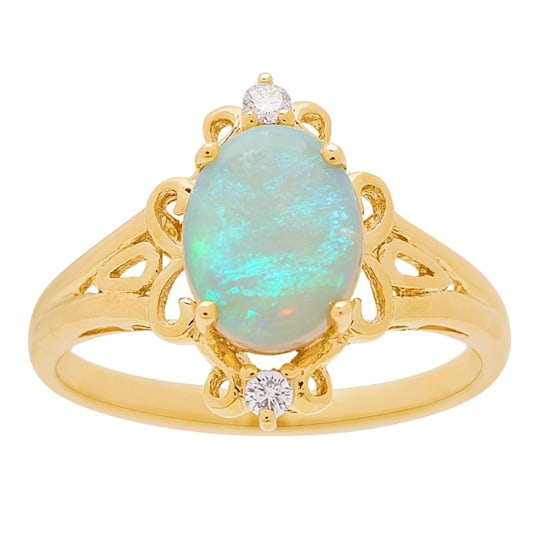 Gin & Grace 14K Yellow Gold Real Diamond Anniversary Ring (I1) with
Natural Australian Opal