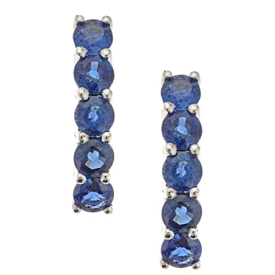 Gin & Grace 14K White Gold Real Diamond(I1) Long Statement Earring
with Natural Blue Sapphire