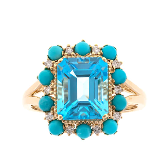 Gin and Grace 14K White Gold Natural Swiss Blue Topaz and Turquoise Ring
with Real Diamonds