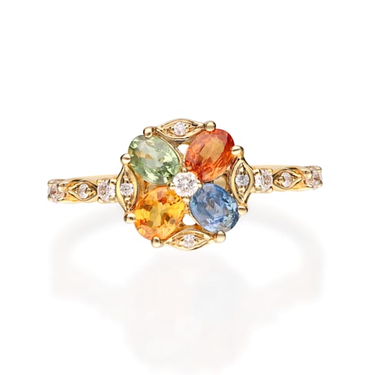 Gin & Grace 14K Yellow Gold Real Diamond Ring (I1) with Natural
Multi Sapphire