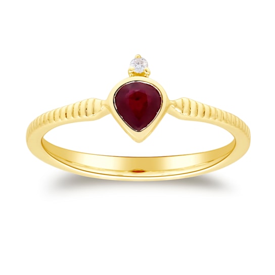 Gin and Grace 14K Yellow Gold Natural Ruby Ring with Real Diamonds