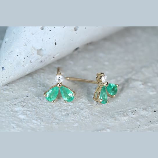 Gin and Grace10K Yellow Gold Natural Zambian Emerald Earrings with Real Diamonds