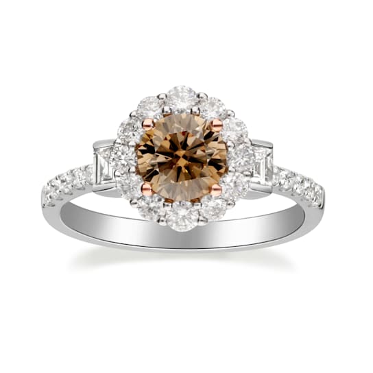 Gin & Grace 14K White Gold Real Diamond Ring (I1) with Natural Brown Diamond