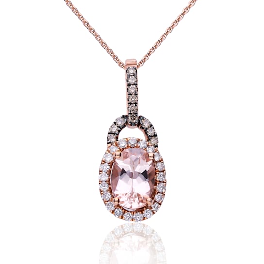 Gin & Grace 14K Rose Gold Real White Diamond(I1) Pendant Necklace
with Genuine Morganite