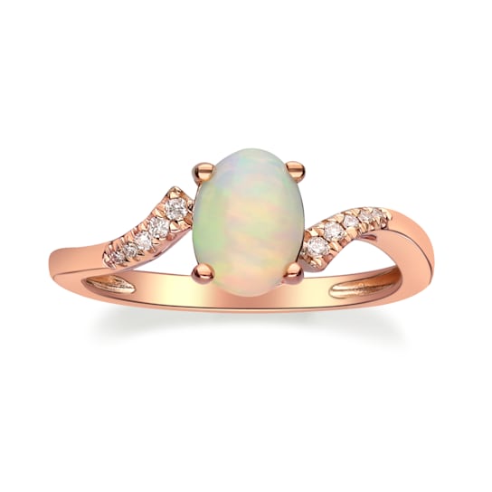 Gin & Grace 14K Rose Gold Natural Opal With Diamond (I1) Ring