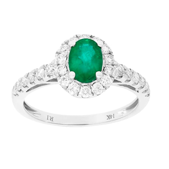Gin and Grace 14K White Gold Zambian Emerald Ring with Diamonds