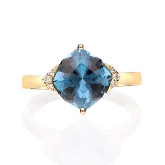 Gin & Grace 14K Yellow Gold Real Diamond Ring (I1) with Genuine
London Blue Topaz