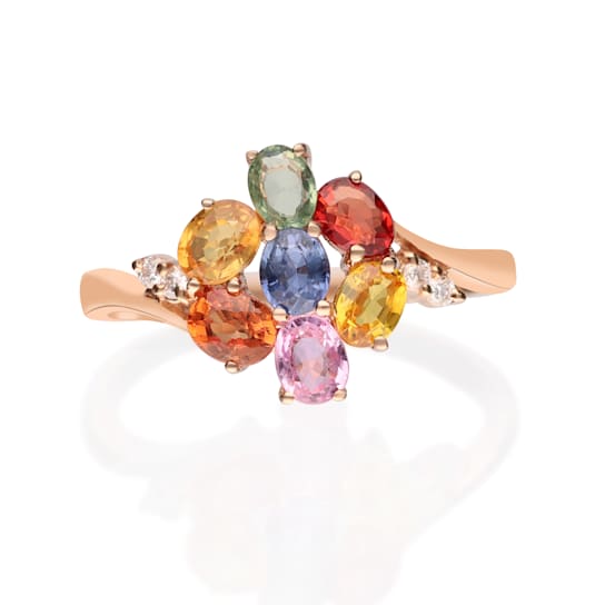 Gin & Grace 14K Rose Gold Real Diamond Ring (I1) with Natural Multi Sapphire