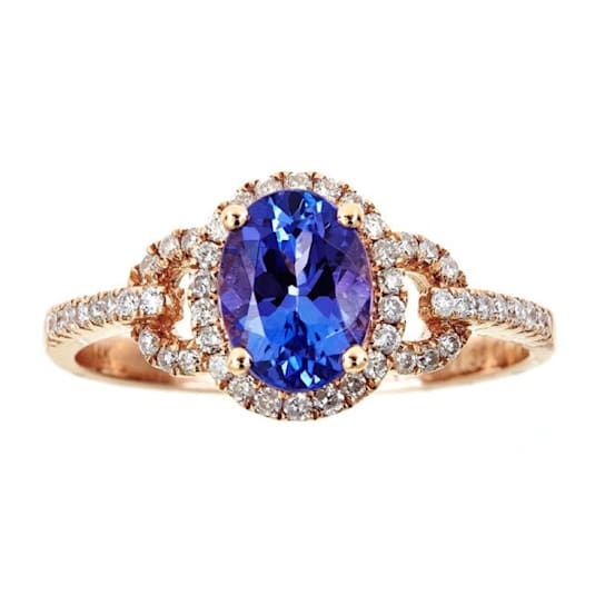 Gin & Grace 14K Rose Gold Real Diamond Ring (I1) with Genuine blue Tanzanite