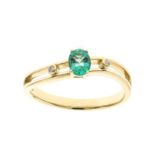 Gin and Grace 14K Gold Natural Zambian Emerald Ring with Real Diamonds