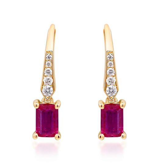 Gin & Grace 14K Yellow Gold Genuine Ruby with Real Diamond Earring
