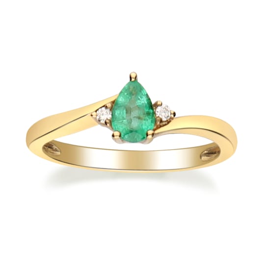 Gin and Grace 10K Yellow Gold Natural Zambian Emerald Ring with Natural Diamonds