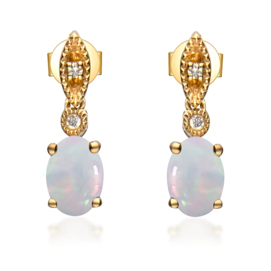 Gin & Grace 10K Yellow Gold Real Diamond(I1) Stud Earring with
Natural Opal