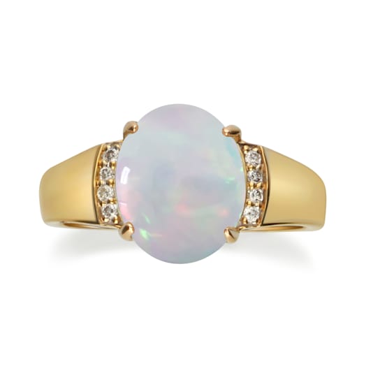 Gin & Grace 10K Yellow Gold Natural Australian Opal & Real
Diamond (I1) Statement Ring