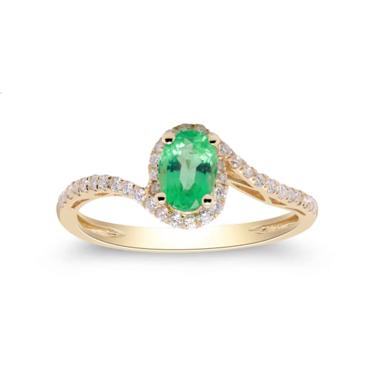 Gin and Grace 10K Yellow Gold Zambian Emerald Ring with Diamonds