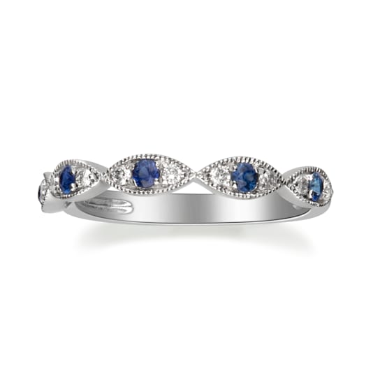 Gin & Grace 14K White Gold Real Diamond Ring (I1) with Natural Blue Sapphire