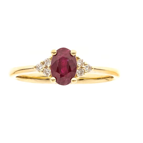 Gin & Grace 10K Yellow Gold Real Diamond Ring (I1) with Genuine Ruby