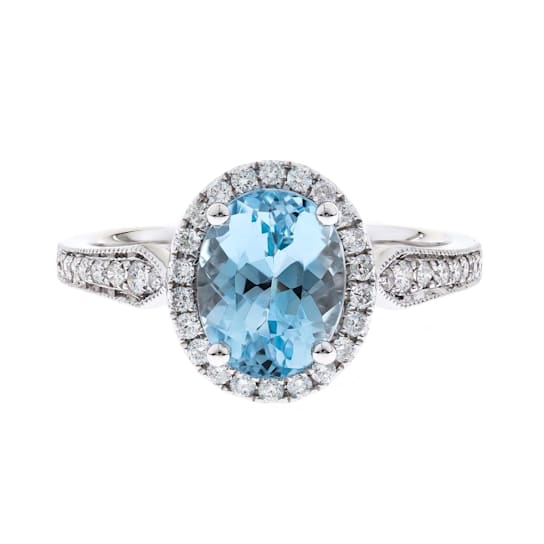 Gin & Grace 14K White Gold Aquamarine with Diamond Ring