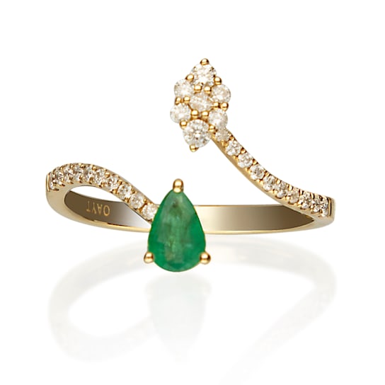 Gin & Grace 14K Yellow Gold Real Diamond Band Style Ring (I1) with
Natural Emerald