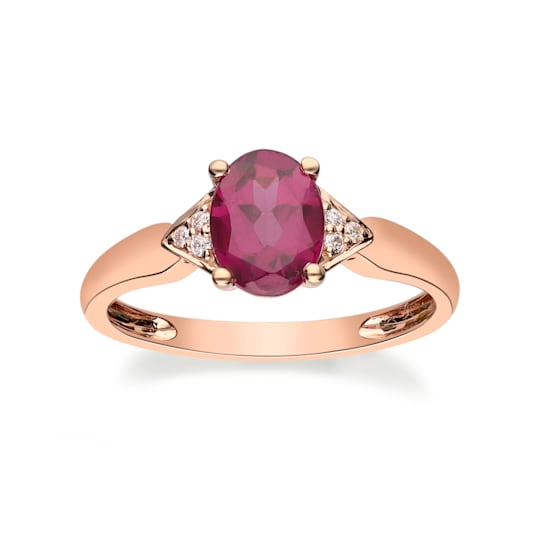 Gin & Grace 10K Rose Gold Real Diamond Ring (I1) with Raspberry
color Natural Rhodolite Garnet