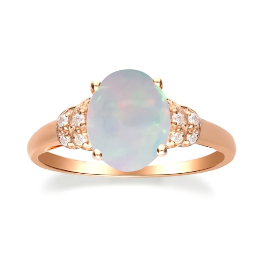 Gin & Grace 10K Rose Gold Natural Opal With Real Diamond (I1) Ring