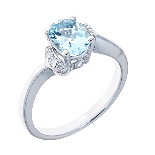 Gin & Grace 925 Sterling Silver Aquamarine Ring with Diamond