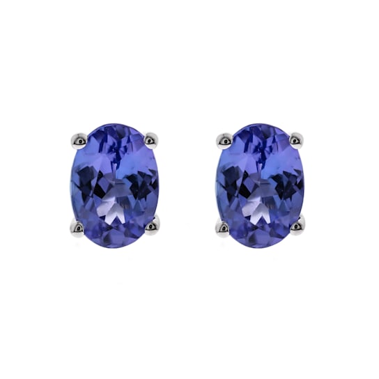 Gin & Grace 14K White Gold Stud Earring with Genuine Blue Tanzanite